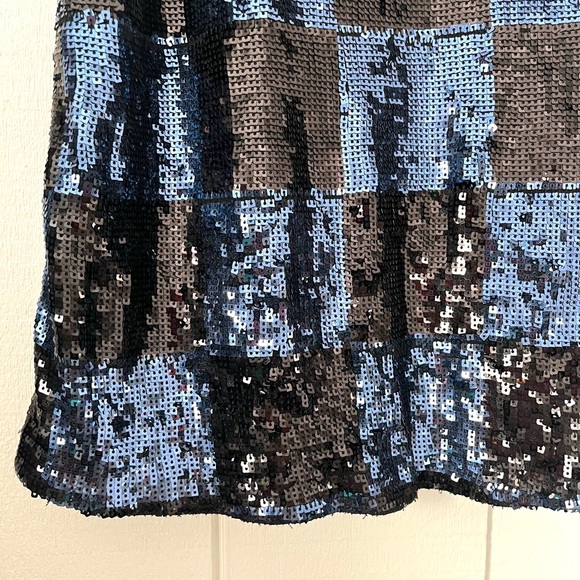 Alice + Olivia Black and Blue Sequin Mini Dress Small Check Checkerboard Pattern - Picture 9 of 12